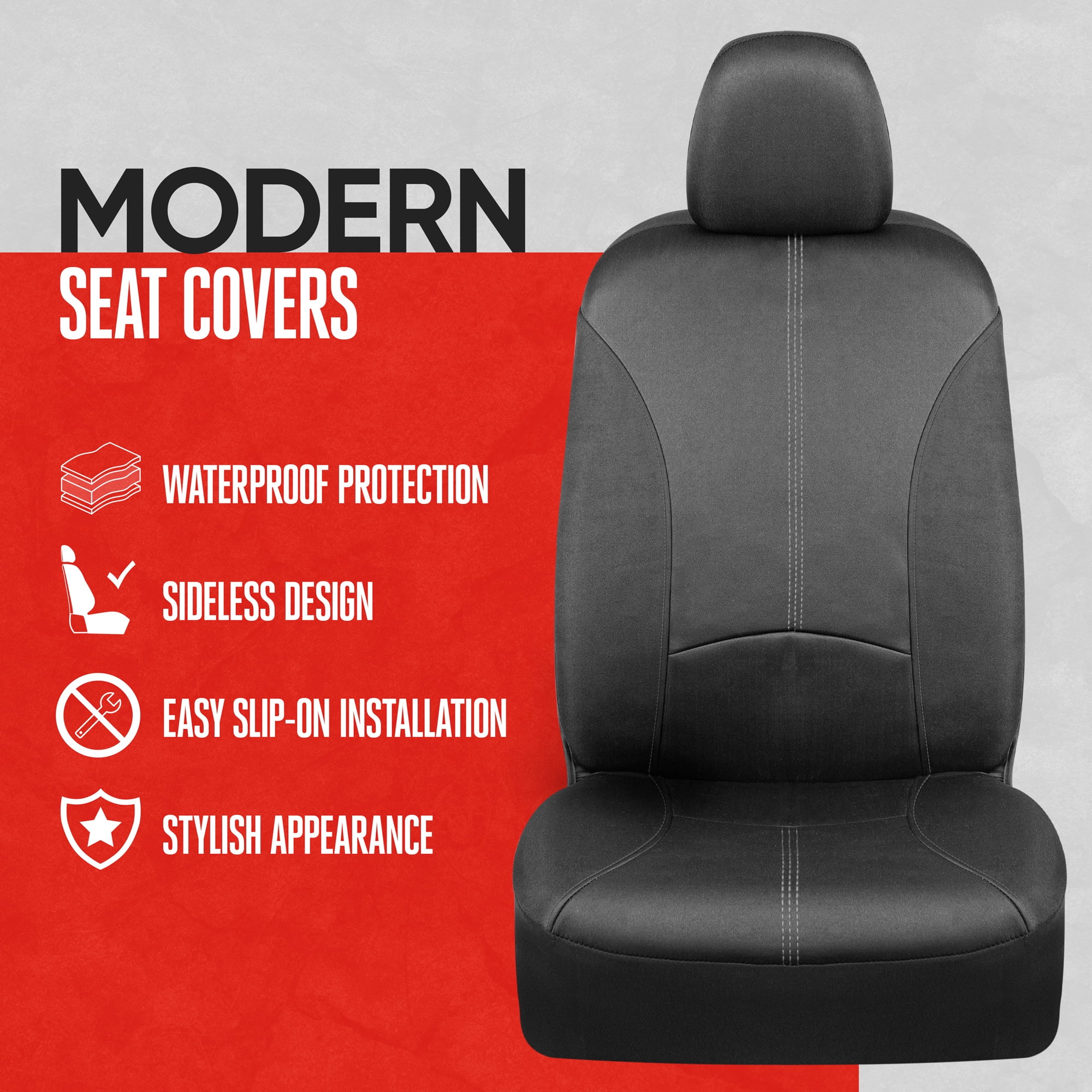 Motor Trend SpillGuard Waterproof Seat Covers for Cars Trucks SUV, 2-Pack Neoprene Car Seat Protectors with Gray Stitching
