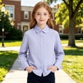 thumbnail image 2 of GobdXE Solid Peter Pan Collar Long Sleeve Button Down Shirt Unisex Kids Back to School Uniform Plain Casual Blouse Tops for Boys Girls 13-14 Years,Purple, 2 of 5
