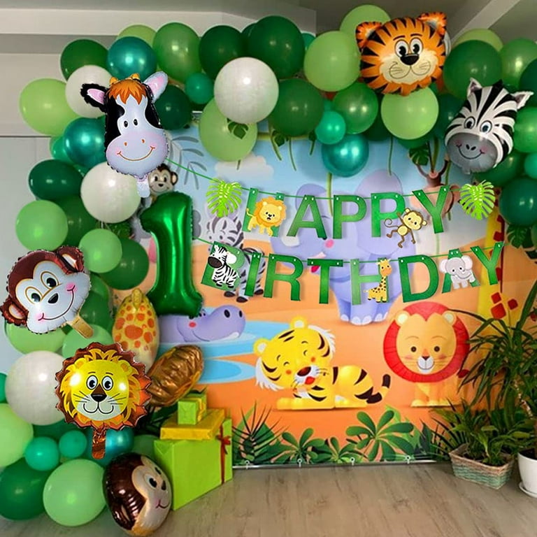 Jungle Safari Park Decor Tropical Theme Birthday Party Decoration Animal  Foil Balloon Bunting Paper Tassels Leaves for Children's Day.