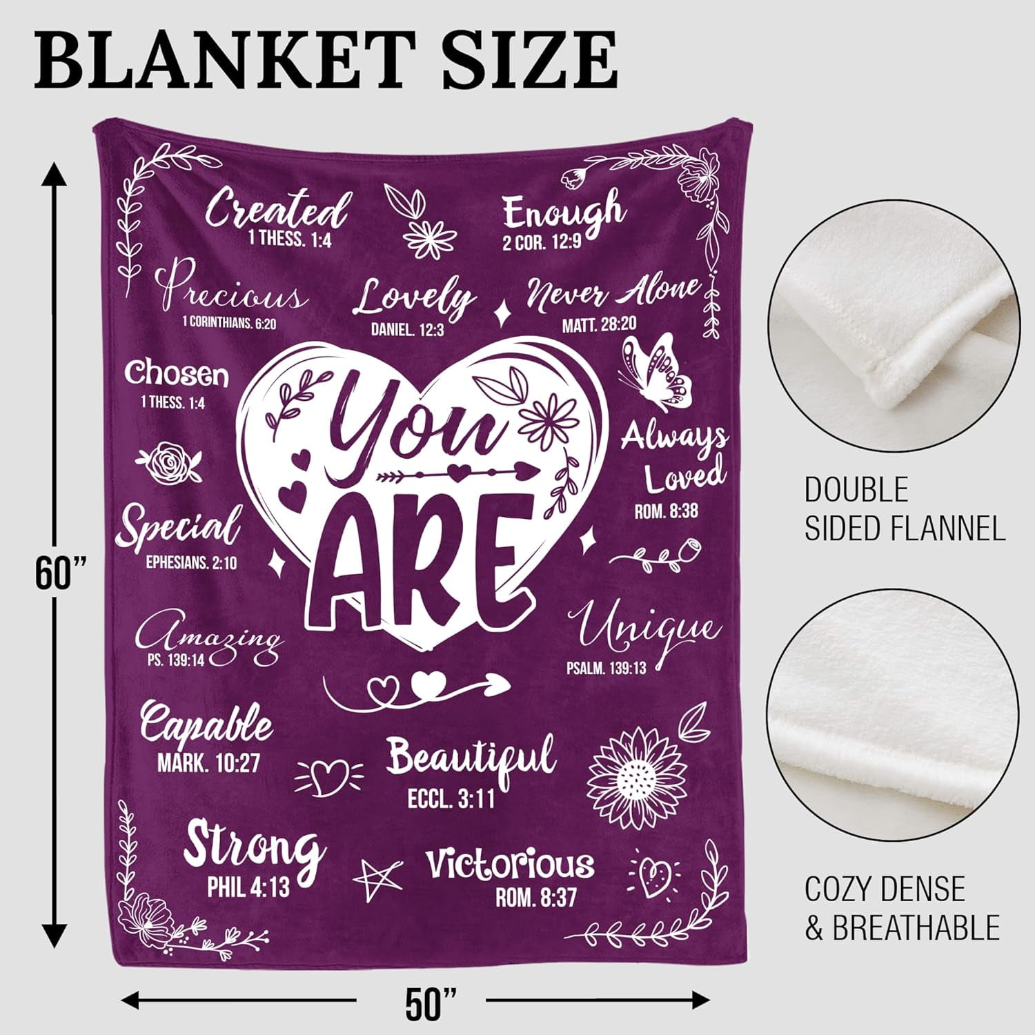 Christian Gifts for Women - Christmas, Xmas, Birthday for Women - Inspiration, Religious, Self Care, Thank You Gifts for Mom, Friend, Sister, Grandma - You are Beautiful Blanket