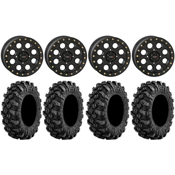 System 3 SB-7 14" Wheels Black (4 3) 27" Buck Snort Tires Sportsman 550 850 1000