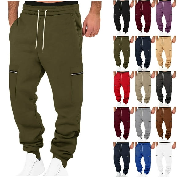 Mens Sweatpants Autumn Solid Color Loose Long Pants Drawstring Elastic Waist With Both Sides Zip Pocket Warm Sweatpants Thick Men's Pants Sweatpants for Men