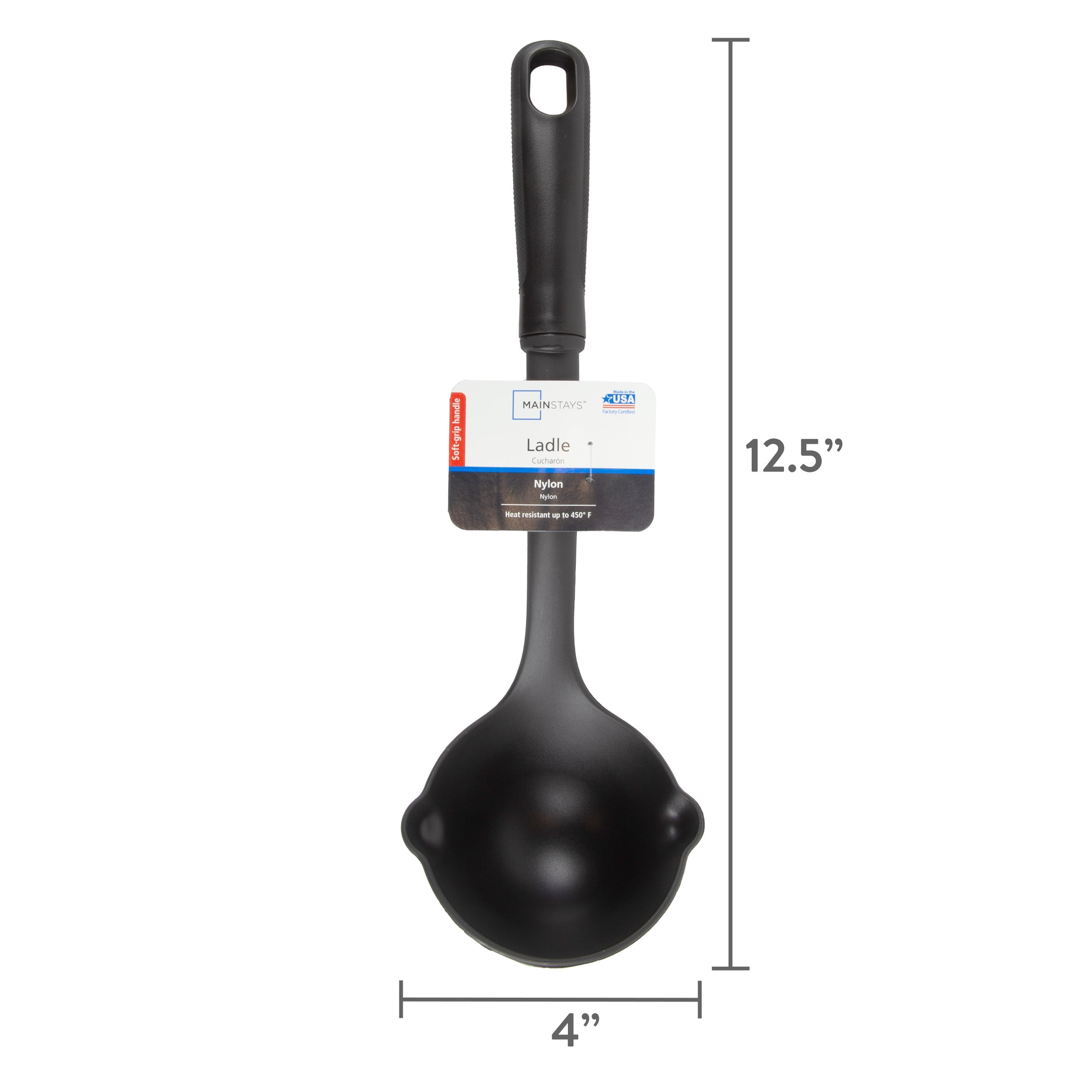 (6 pack) Mainstays Kitchen Ladle, Black, Nylon, Soft Grip Handle, Dish Washer Safe