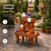 Avenlur Wooden Water Table for Toddlers Outdoor Sensory Play Table with Buckets & Drain Plug, Montessori STEM Water Activity Table for Kids Backyard Patio Garden, Natural Wood Water Play Station