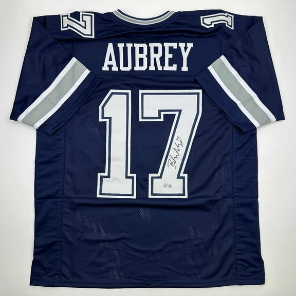 Autographed/Signed Brandon Aubrey Dallas Blue Football Jersey Beckett BAS COA
