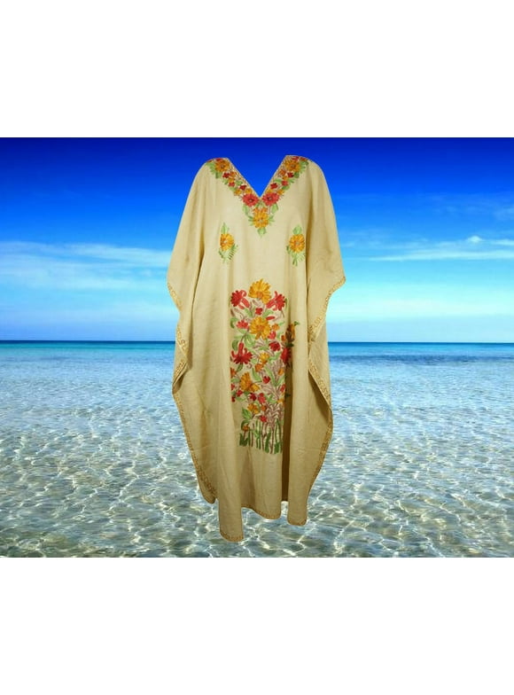 Women's Kaftan Maxi Dress, Beige Boho Maxi Dress, Oversize L-2XL One Size