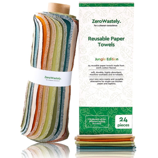 Toallas de papel reutilizables ZeroWastely Value Pack 24, 100% algodón