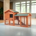 thumbnail image 2 of Pefilos 57" Wooden Rabbit Hutch Indoor and Outdoor Pet Bunny Cage, Bunny House a Waterproof Roof Chicken Coop, Orange, 2 of 15