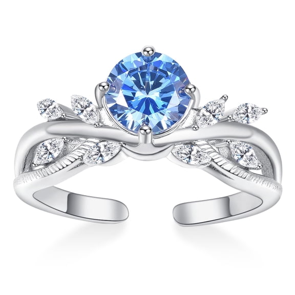 TANGPOET Valentines Day Gifts for Women Aquamarine Open Rings for Women Sterling Silver Vine Leaf Rings Aquamarine Jewelry Anniversary Birthday Gift for Wife Her Mom
