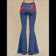 thumbnail image 5 of Pantalones Vaqueros Acampanados con Parches de Estrellas para Mujer, Cintura Media, Corte Acampanado, Elásticos, Pierna Recta, Ajustados. Azul L, 5 of 10