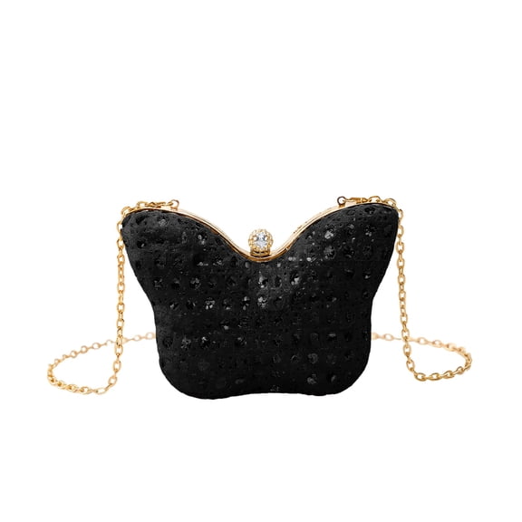 Black Butterfly Sequins Bag, Sweet Glitter Chain Strap Shoulder Crossbody Mini Handbag, Trendy Women's Sparkly Chain Purse, 7.68 x 5.12 x 2.76 in, 0.57 lbs, 44.88 in Strap