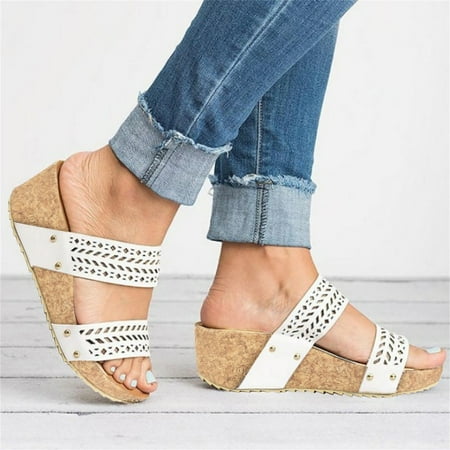 

YTJX Women s Summer Slip-On Wedges Hollow Out Beach Open Toe Breathable Sandals Shoes
