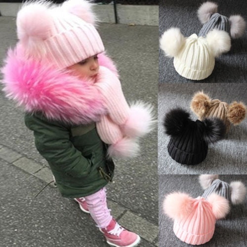 Automne Hiver Nouveau-Né Bébé Filles Garçons Bonnet Chaud Tricoté Boules Duveteuses Pompon Adorable Tuque