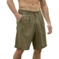 thumbnail image 3 of IYTR Mens Shorts Summer Solid Color Lightweight Elastic Waist Button Zipper Pocket Casual Shorts Cotton Linen Shorts Army Green XXXL, 3 of 6