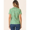 thumbnail image 4 of DARING DIVA Women's Retro Peter Pan Collar Button Front Blouse M Green Pink, 4 of 6