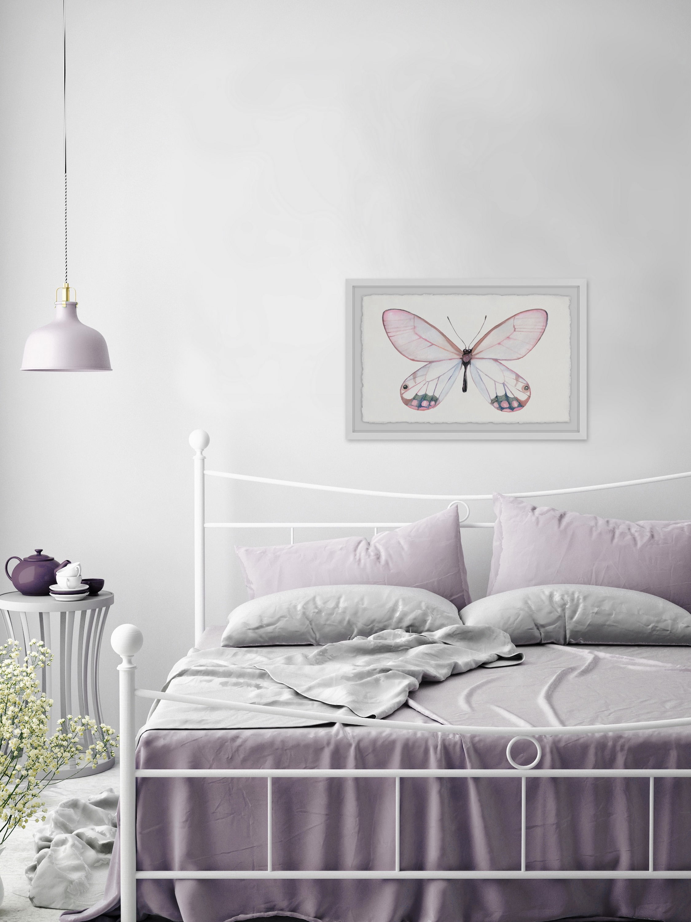 Pale Pink Butterfly Framed Painting Print