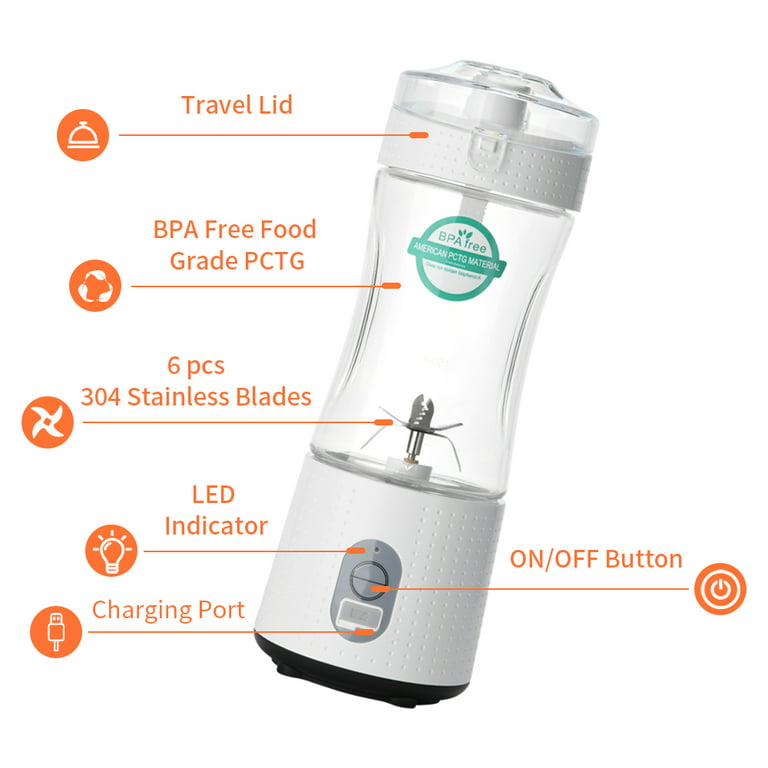 Portable Blender Smoothies Personal Blender Mini Shakes Juicer 380 ml Cup  USB Rechargeable Cordless Shaker Bottle (BLACK)
