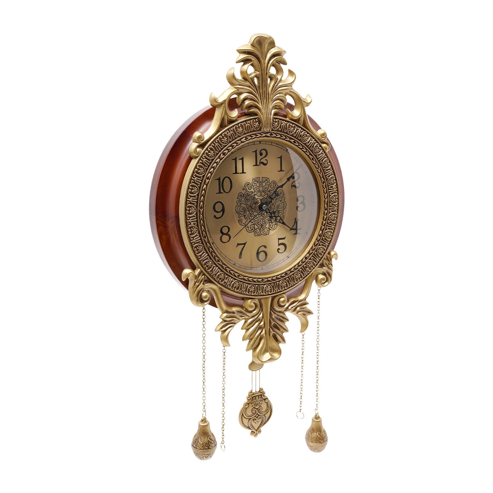 Wall Mount Vintage Wall Clock Battery Quartz Operated Silent Clock with Swinging Pendulum for Living Room