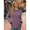 thumbnail image 5 of Long Sleeve Shirts for Women Sweaters Fall Outfits Color Block Winter Clothing Dressy Casual Soft Purple M, 5 of 7
