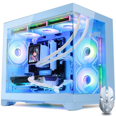 Hoengager Macarons Gaming PC- AMD Ryzen 7 9800X3D, RTX 5060 Ti 16G, 32GB DDR5, 3TB SSD, 850W Gold PSU, 360 AIO, RGB Fusion 2.0 Windows 11 - Blue