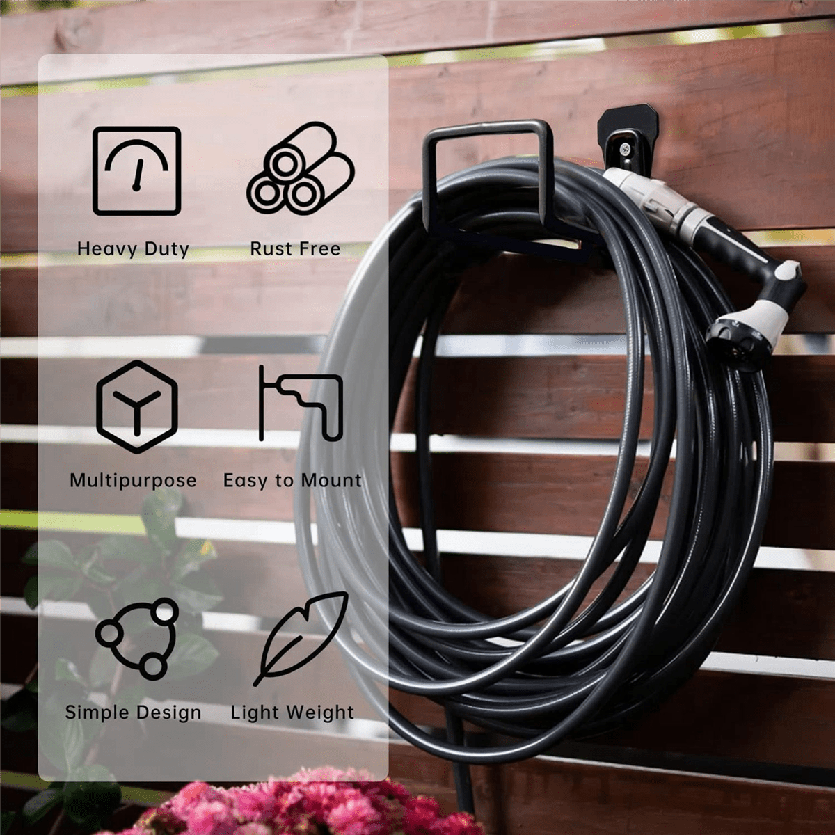 2X Garden Hose Holder Wall Mount, Duty Water Hose Hanger for Outside, Metal Hose Reels Hose Rack Hose Hook