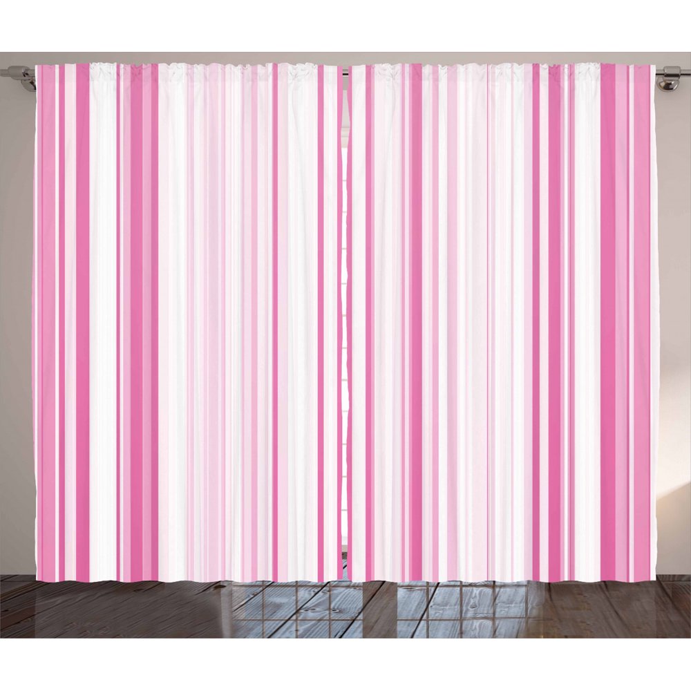 Light Pink Curtains 2 Panels Set, Vertical Striped Abstract Color Bands Straight Lines Geometric