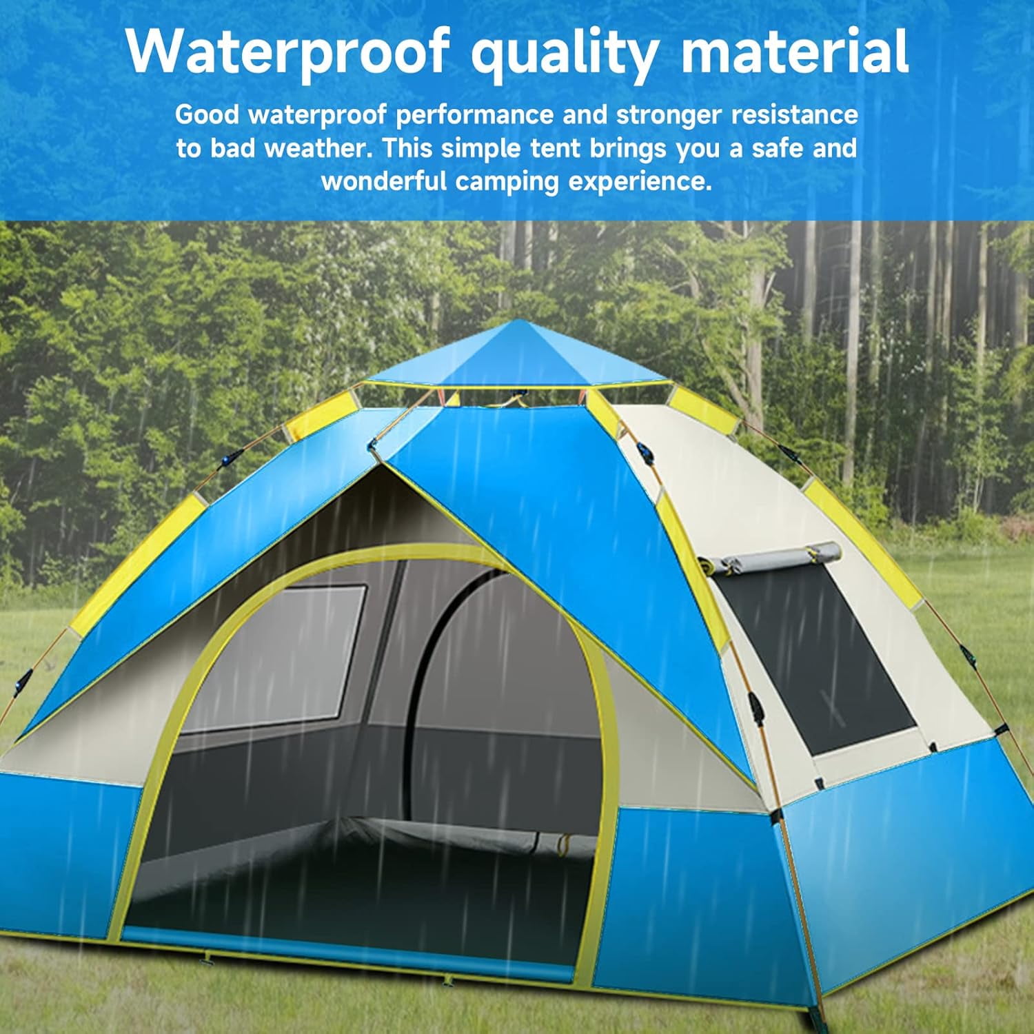 SAN LIKE Camping Tent 3/4 Person Tents for Family Camp Tent Waterproof Outdoor for Backpacking Hiking Easy Setup with Storage Bag,8 Ground ding,4 Windproof Rope (Blue with Doors and Windows)