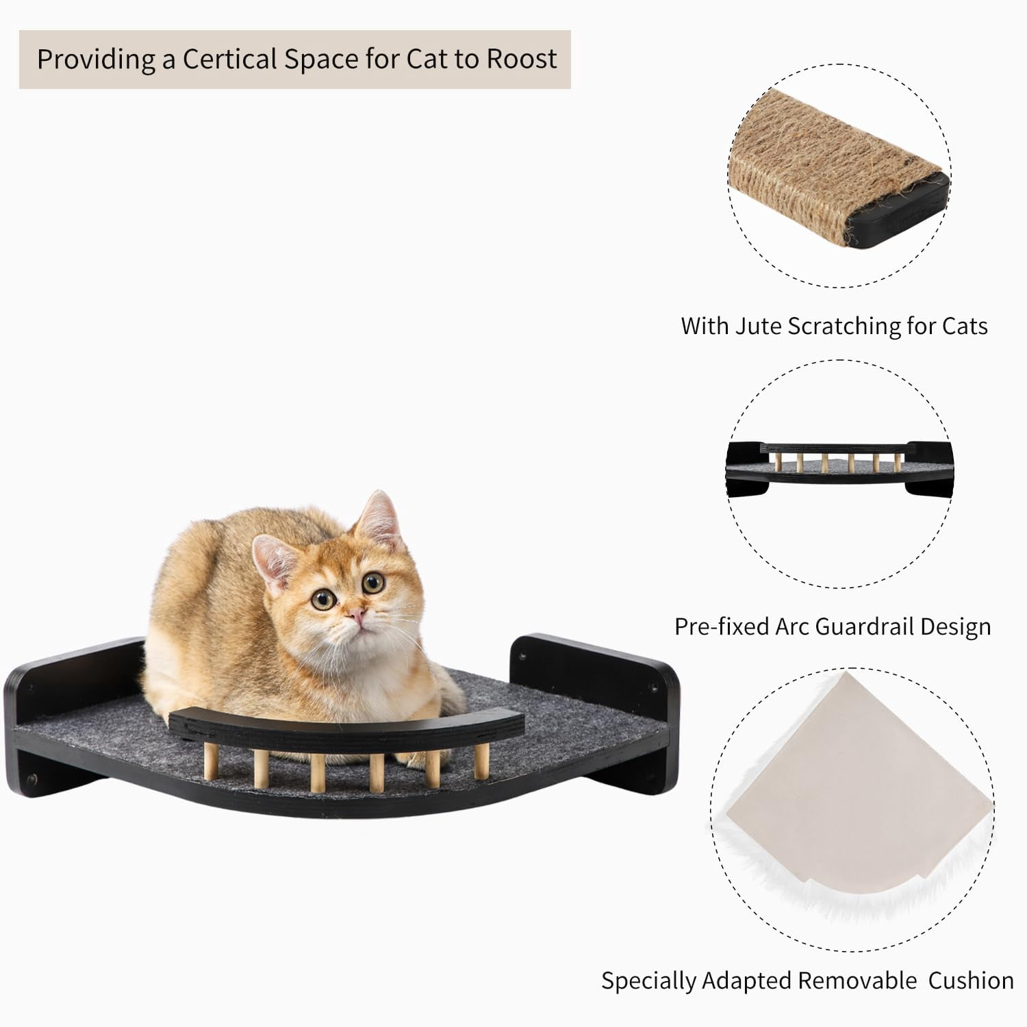 Cat Wall Shelves - 3 Steps Scratch & Hammock Bed With Plush Cover  Climbing Shfor Indoor Cats (black)