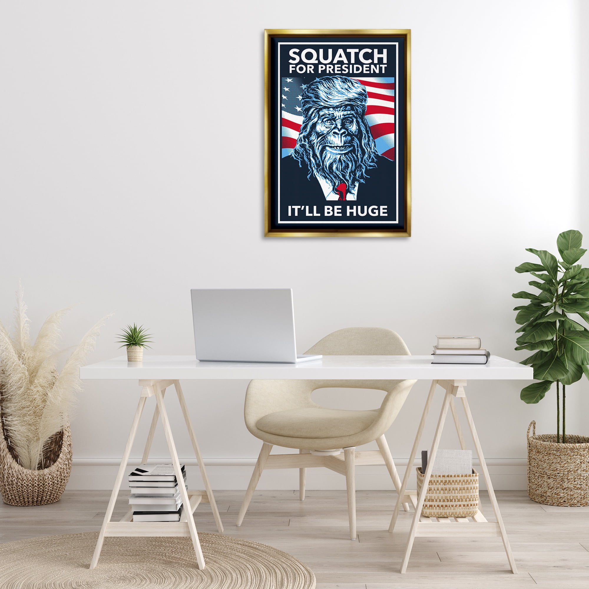 Stupell Industries Funny Mythical President Novelty Painting Gold Floater Framed Art Print Wall Art, 21 x 31