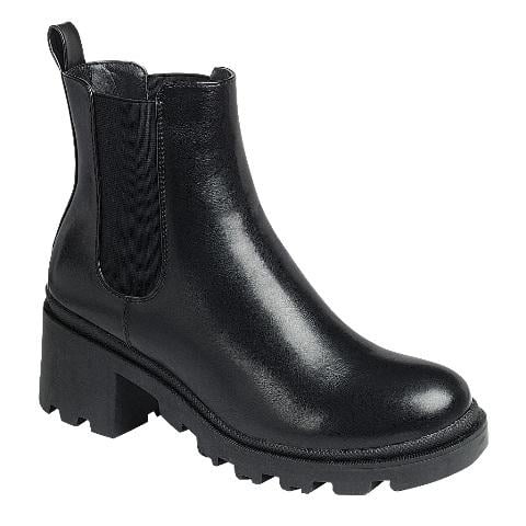 side gore lug sole chunky heel booties