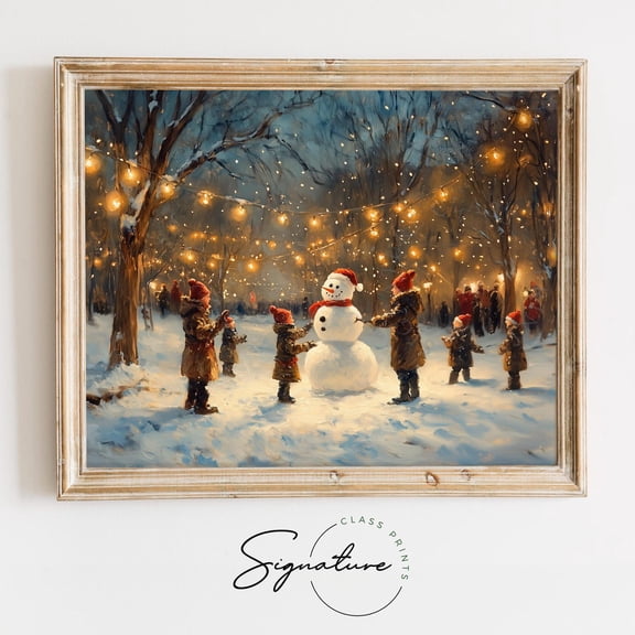 Building A Snowman In Winter Woods, Festive Wall Art, Rustic Winter Scene, Cozy Winter Decor, Charming Poster 2854 Warm Present Vintage UNFRAMED Poster Size 8x12
