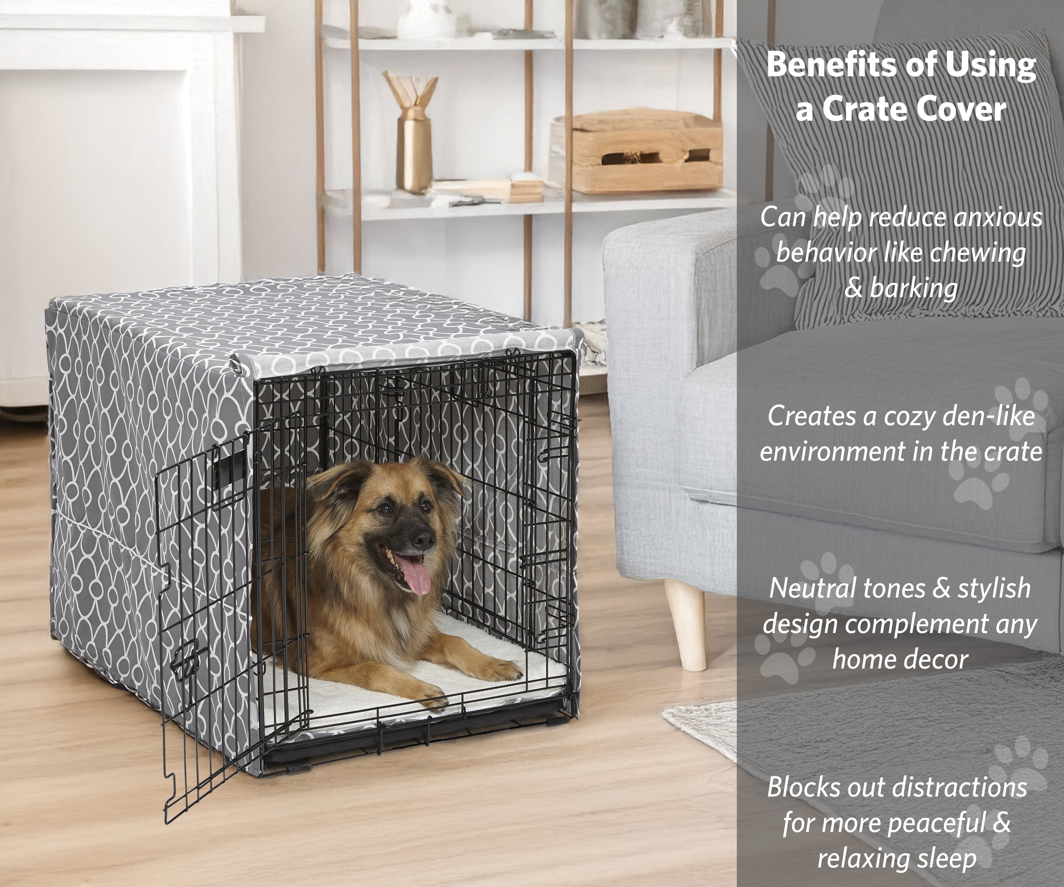 New World Huisdierproducten, hondenkennelhoes met teflon, stof beschermer, hondenkennelhoes geschikt voor Midwest hondenkennels van 60,96 cm, lichtgrijs ontwerppatroon
