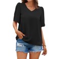 thumbnail image 6 of TIHLMK Women's Tops, Tees & Blouses Women Summer Solid Color V-Neck Short Sleeve Loose Tops Shirts Blouses Pullovers Black, 6 of 9