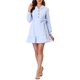 thumbnail image 1 of Vestido mini sólido con volantes y cintura con lazo para mujer Inspire Chic, cuello de pico y solapa, color azul, 1 of 6