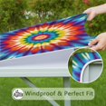 thumbnail image 6 of Colorful Rainbow Tie Dye Spiral Pattern Square Fitted Tablecloth with Elastic Edge,Square Table Cover,Washable Elastic Table Cover for Home Kitchen Party Decor 34"x34", 6 of 6