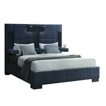 Global Furniture USA Oscar Navy Blue Fabric Queen Bed