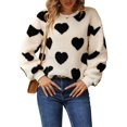 thumbnail image 2 of Women'S Plush Heart Print Loose Long Sleeve Round Neck Pullover Sweatshirt Fall Winter Outfits Black Love XL, 2 of 8