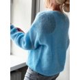 thumbnail image 5 of Women Soft Deep V Neck Drop Shoulder Lantern Long Sleeve Oversized Lazy Fit Solid Knit Sweater Blue S, 5 of 8