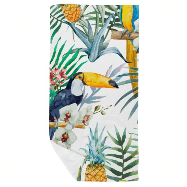 Watercolor Toucan Shrub Pineapple Parrot Bath Towel Soft Washcloth Facecloth 35x70cm