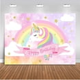 thumbnail image 1 of Fondo de cumpleaños de unicornio, fondo de fotografía de unicornio con nube de arcoíris rosa, fondo de fiesta de cumpleaños con temática de unicornio de algodón, 1 of 3