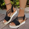 thumbnail image 3 of Rokment Platform Wedges Strappy Dress Sandals for Women 2026 Beach Fashion Casual Open Toe Chunky High Heels Espadrilles Slingback Gladiator Summer Shoes Black Size 6.5, 3 of 5