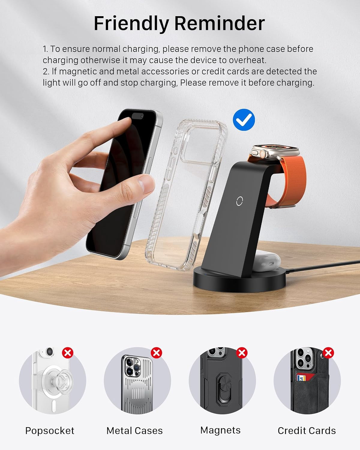 ETEPEHI 18W Wireless Charger for iPhone - 3 in 1 Charging Station Compatible with iPhone 17/16e/16/15/14/13/12 Pro Max, for iWatch & Air Pods 4 3 Pro, Black
