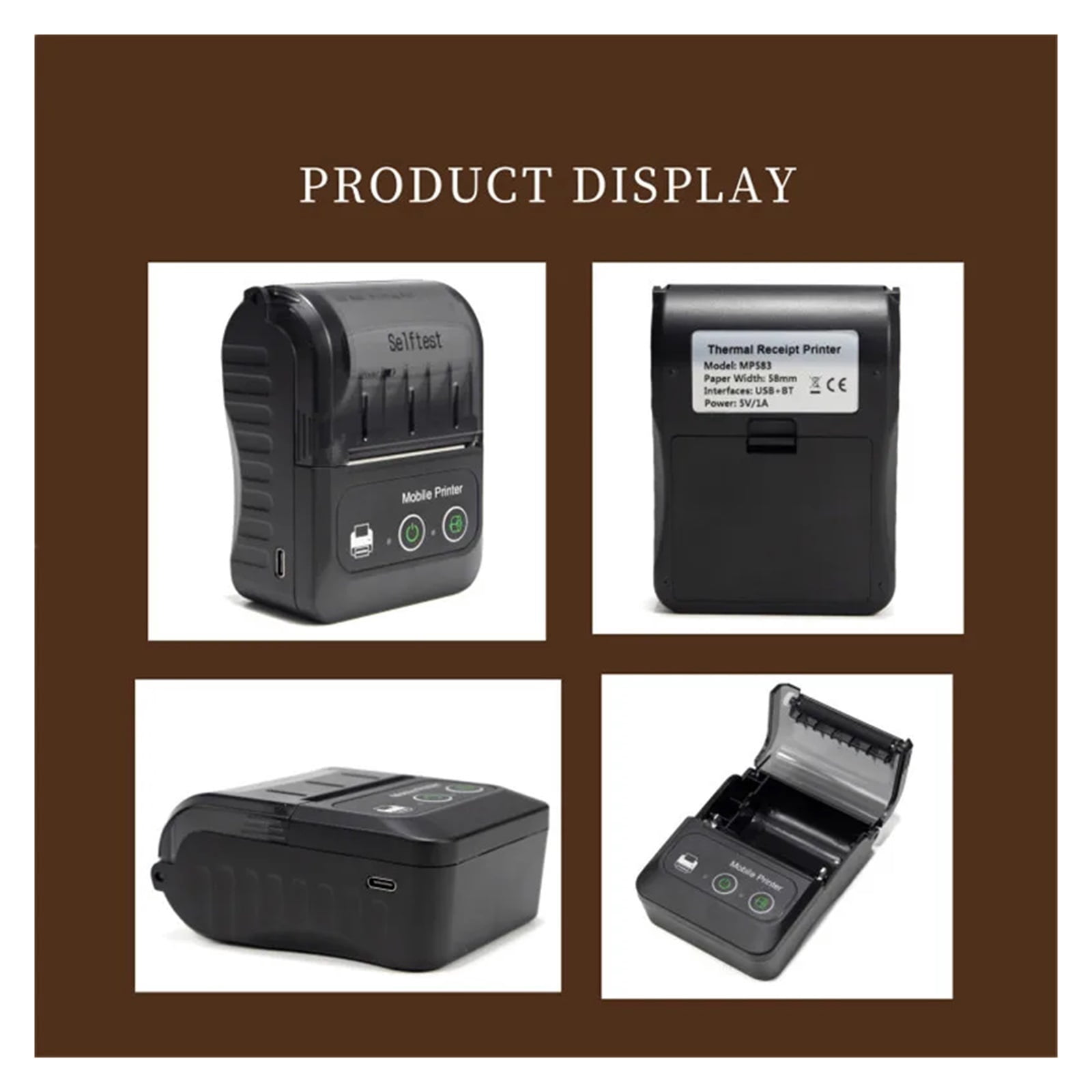 Portable Mini 58mm Receipt Thermal Printer Handheld Bluetooth Cashier Ticket Bill Printer Compatible