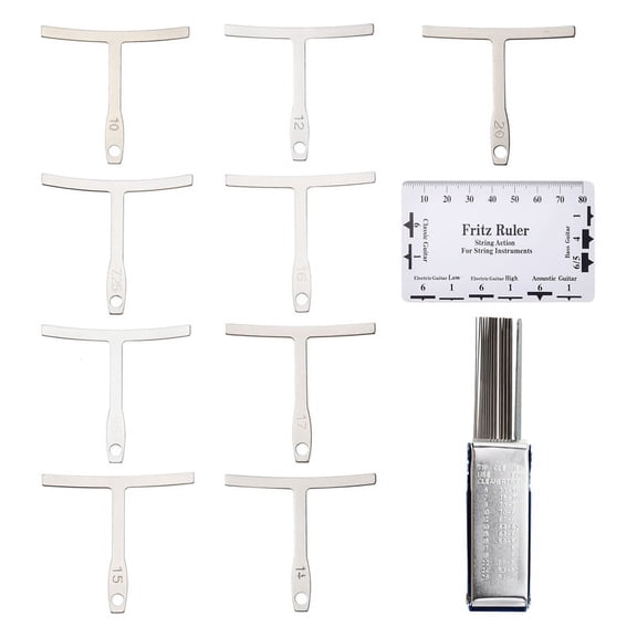 9Pcs Understring Radius Gauge String Action Ruler Tool Guitar Bridge Saddle Nut Files Set Repair Accessories