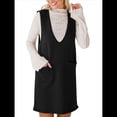 thumbnail image 3 of Vestido Corto de Punto Liso Sin Mangas con Cuello en V y Bolsillos para Mujer Negro L, 3 of 10