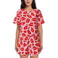 thumbnail image 1 of Xecao Lips Kiss Pattern Women's Short Sleeve Pajama Set Soft Sleepwear Lounge Set with Button Front Top and Drawstring Shorts with Pockets-4X-Large, 1 of 5