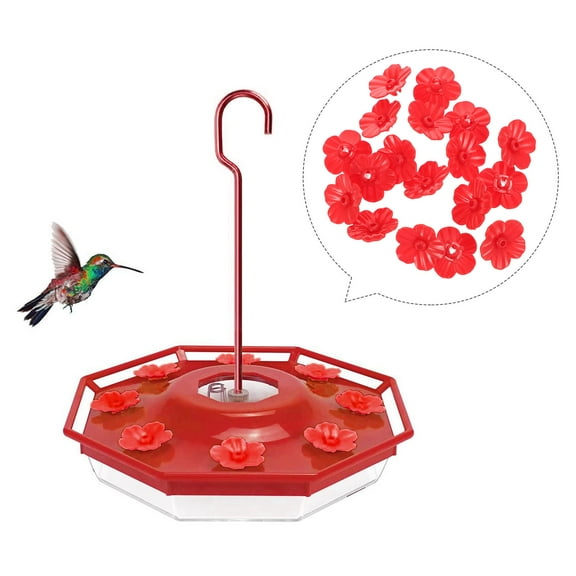 HOMOBABE Red Plastic 18Pcs Flower-Shaped Hummingbird Feeders for Outdoor and Garden