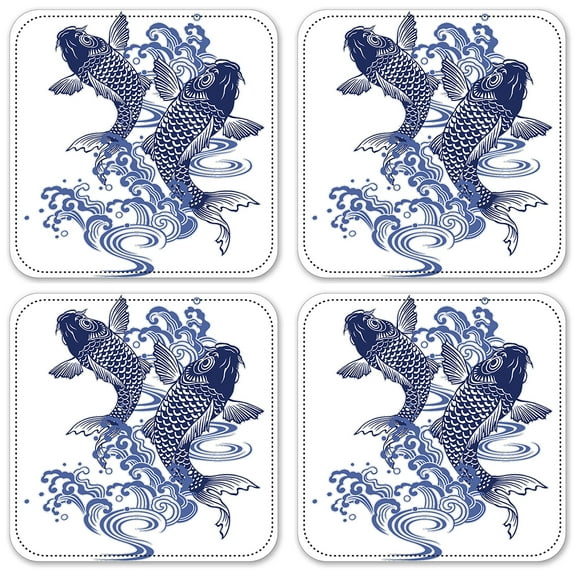 Vinyl Drink Coasters - Set of 4 - Jumping Koi