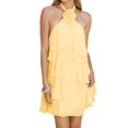 thumbnail image 3 of Women's Floral Backless Mini Halter Neck Applique Layered Ruffled Hem Dress for Party Yellow L, 3 of 9