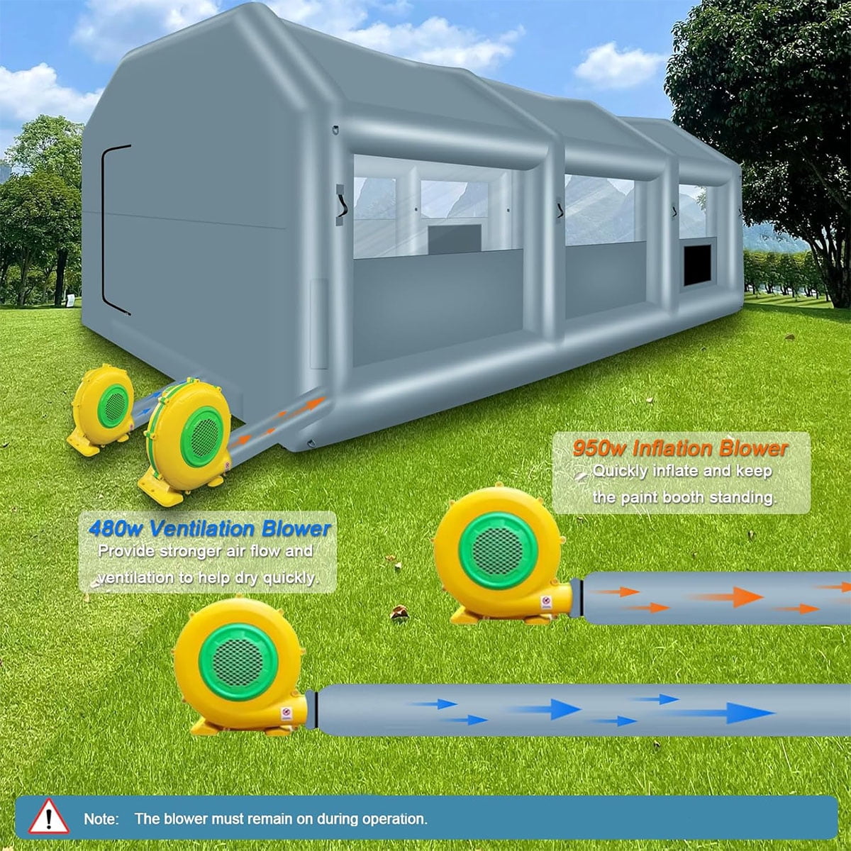 xhyhwyd Inflatable Spray Booth 26x14.4x9.5 ft Portable Inflatable Paint Booth Tent with Air Filter System for DIY Spray Car Parts Painting Motorcycle (Blowers Excluded)